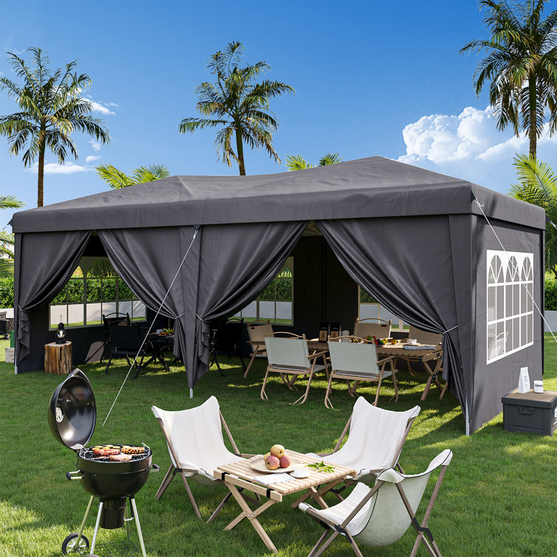 Pop Up Canopy Tent – Outdoor Shelter With Removable Sidewalls & Adjustable Height For Camping, Backyard, Gray