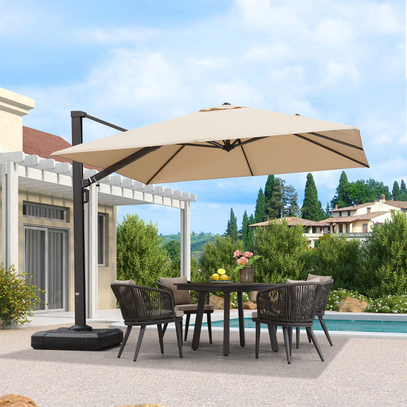Parasol en porte-à-faux carré avec base Mcelfresh, beige, Kaki, H 108 po x l 120 po x P 120 po