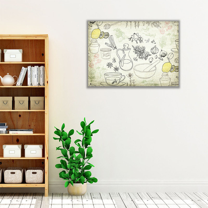 «Lemon Tea and Herbs», reproduction d'art sur toile, H 24 po x l 32 po