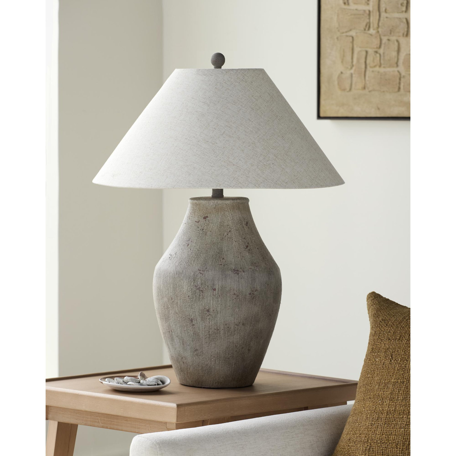 Batavia Ceramic Table Lamp, Wheat, Gray