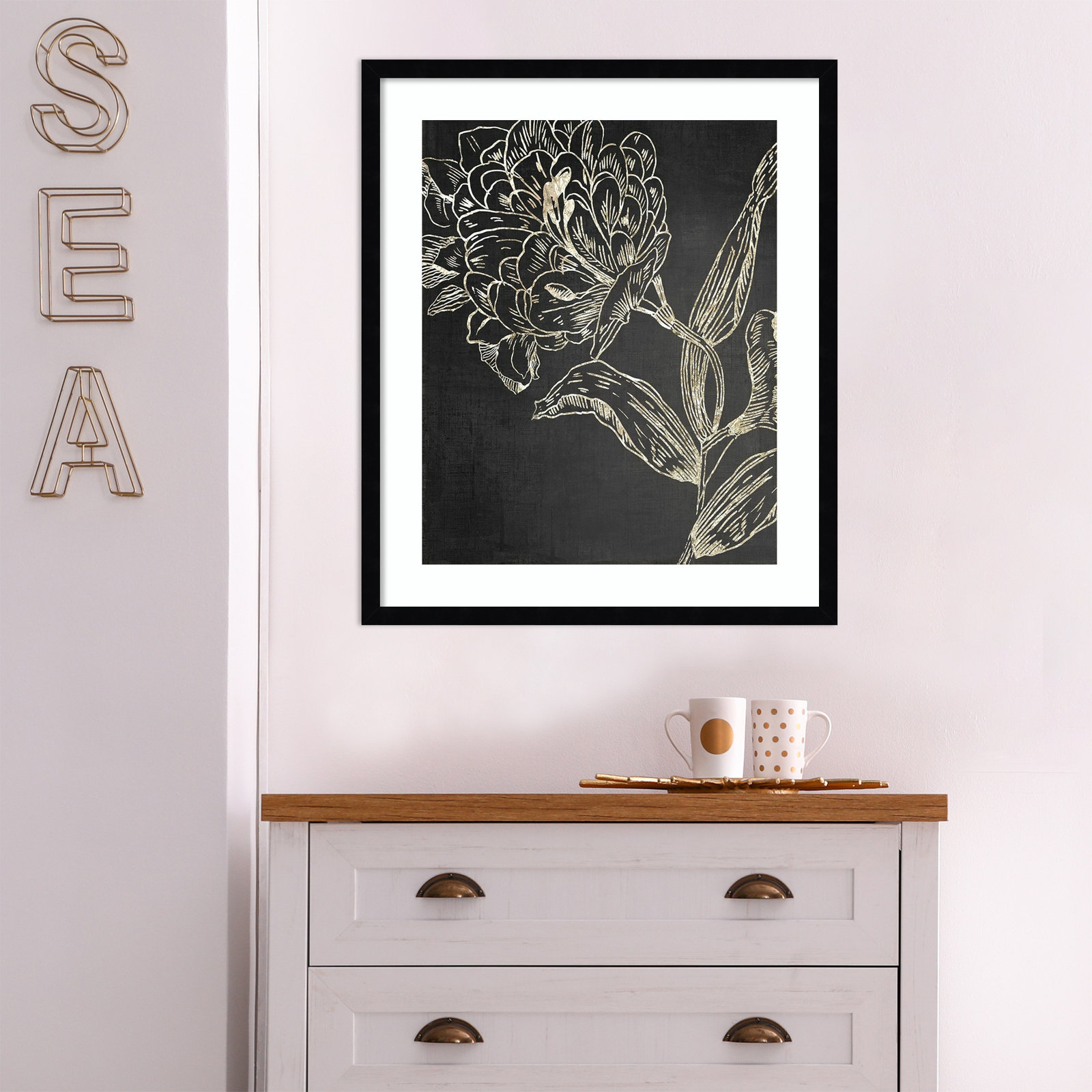 Golden Flower Folklore II by Asia Jensen, Black, 25.25" H x 21.25" W