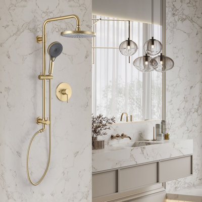 10" Solid Brass Exposed Round Shower Combo Set With Pressured Balanced Valve