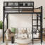 Lit mezzanine double avec échelle, lit mezzanine double en métal avec tablettes de rangement, lit mezzanine haut pour adolescents, noir-983514493-983514482