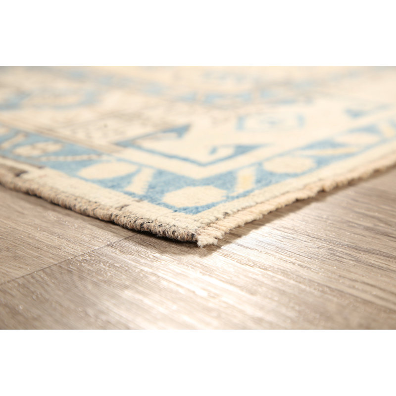 Tapis unique en laine noué à la main Anatolian nouvel âge jaune clair 4 pi 9 po x 6 pi 9 po