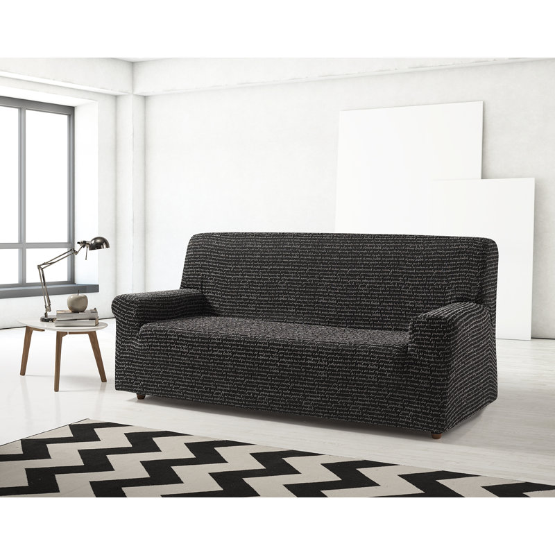 Letras Box Cushion Sofa Slipcover, Black