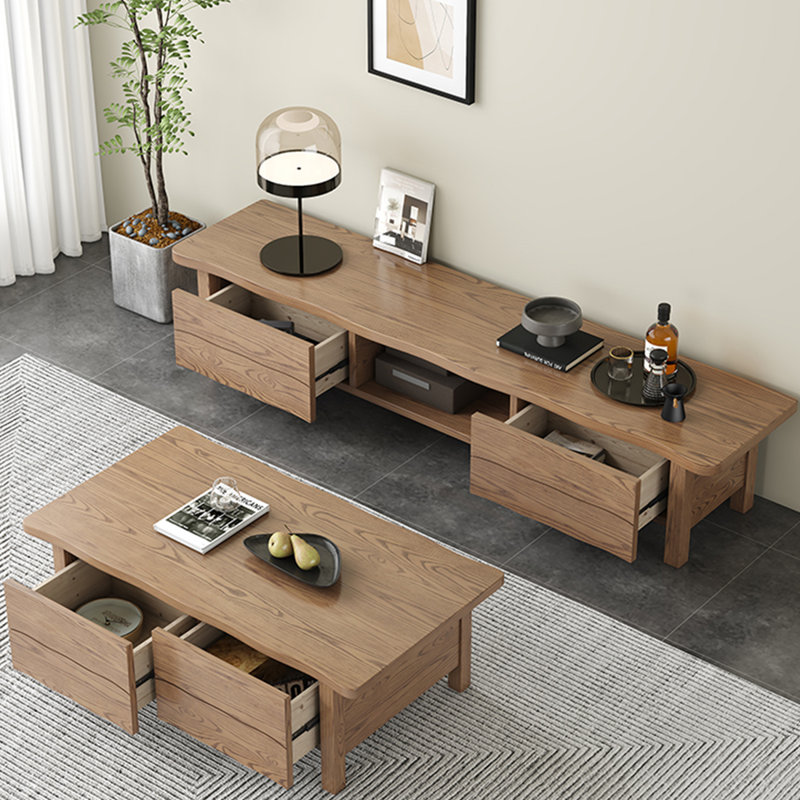 Ensemble de table basse et meuble télé en bois massif