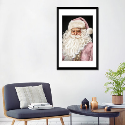 «Pink Santa» - reproduction d'art murale - papier d'art encadré