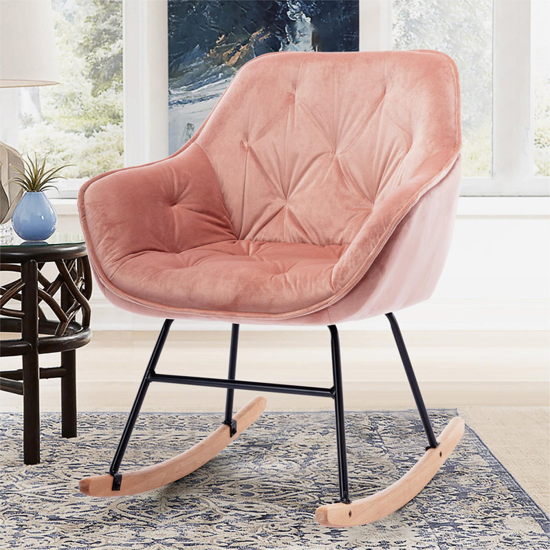 Alliviah Solid Wood Rocking Chair, Pink