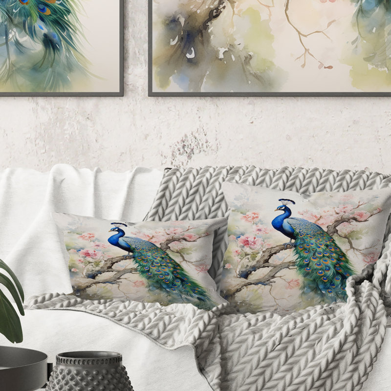 Coussin Blue Ink Wash Peacock I - Peacock