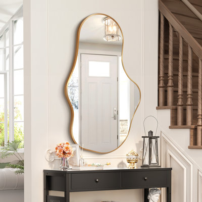 36" x 22" Asymmetrical Mirror with Frame-For Bathroom, Bedroom, Living Room & Entryway Decor