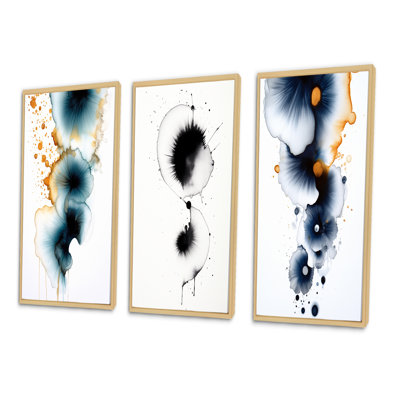 Suites Of Distant Moods Abstract Gilded Ink I - Abstract Painting Art Set Of 3 Pieces