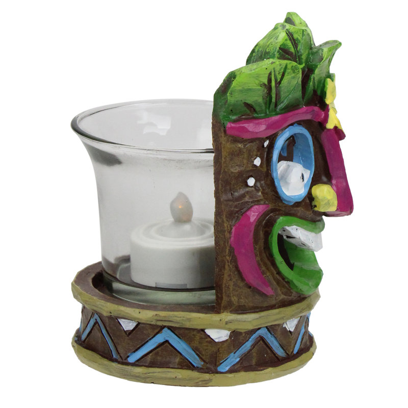 Masque Tiki 4,5 "avec bougeoir à fleurs jaunes