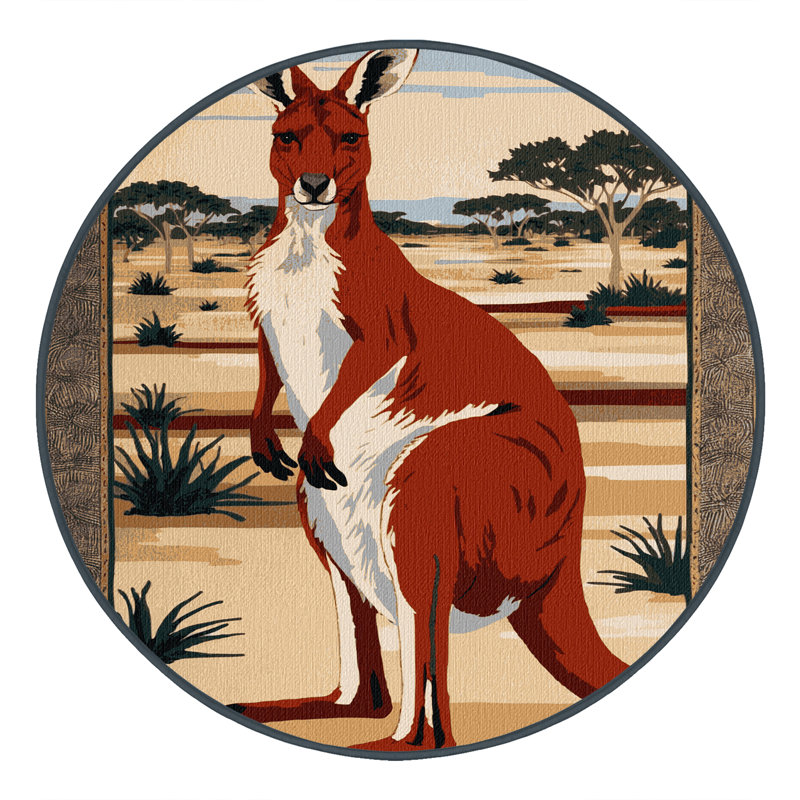 Washable Kangaroo Wildlife Area Rug, Round 3'