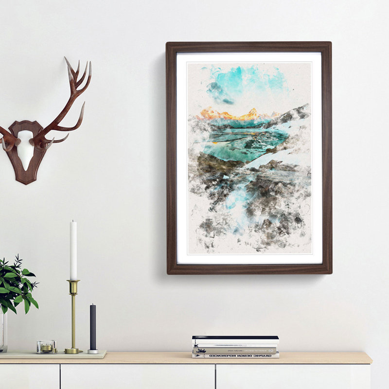 Mountain View in Switzerland - Picture Frame Painting Print, Walnut Framed, 45cm H x 33cm W x 2cm D