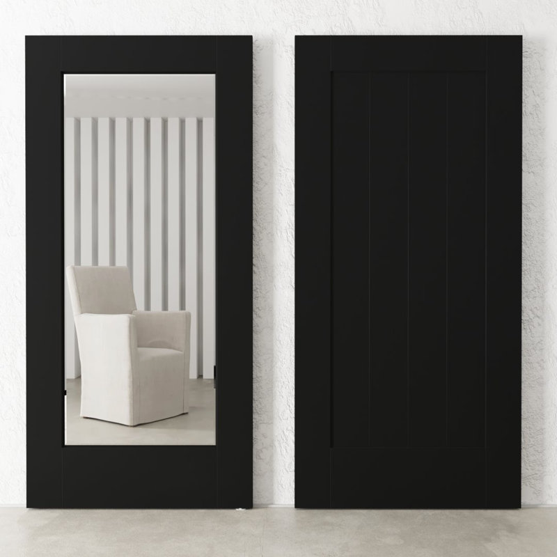 Porte de grange en miroir avec ensemble de quincaillerie d’installation, Espresso