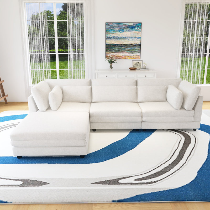 Modern Modular Sectional Sofa With Movable Ottoman