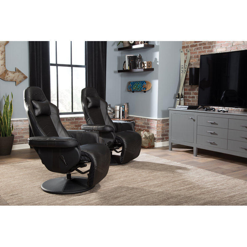 Black Bonded Leather Racing Style Gaming Recliner with Footrest