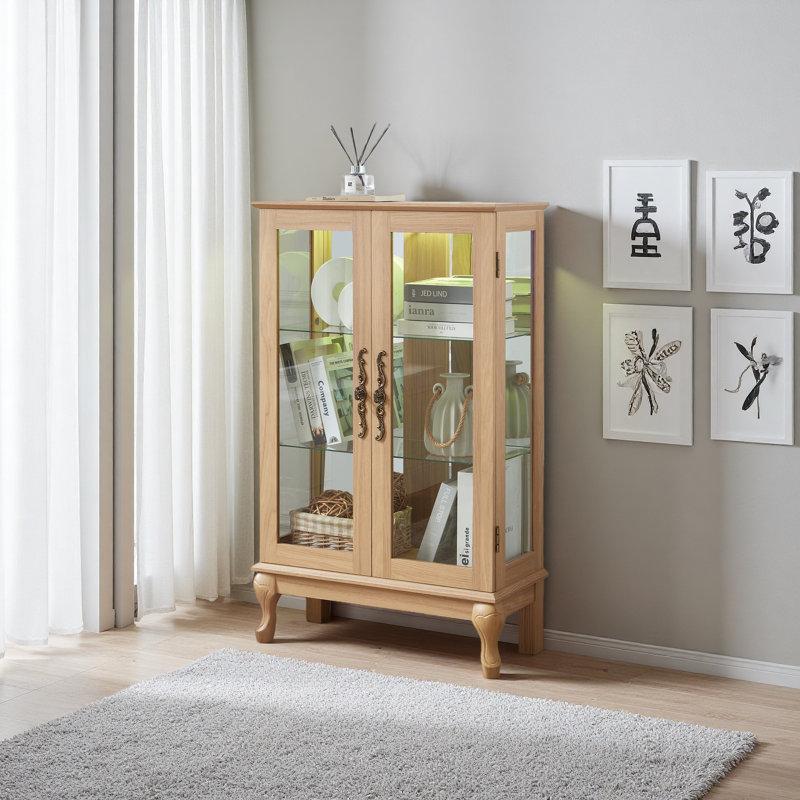 Vitrine avec portes en verre trempé, lumière DEL, panneau arrière en miroir et tablettes réglables - rangement parfait pour la maison et le bureau