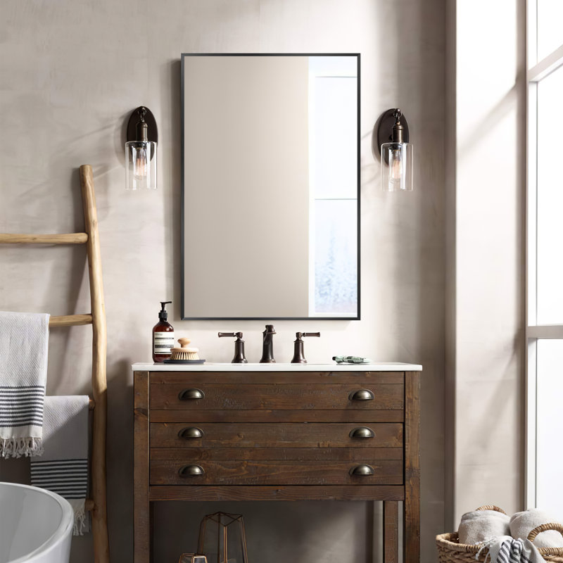 36''H x 24''W Rectangle Black Metal Bathroom Vanity Mirror Modern Accent Mirror Decorative Wall Mirror for Living Room Bedroom Entryway