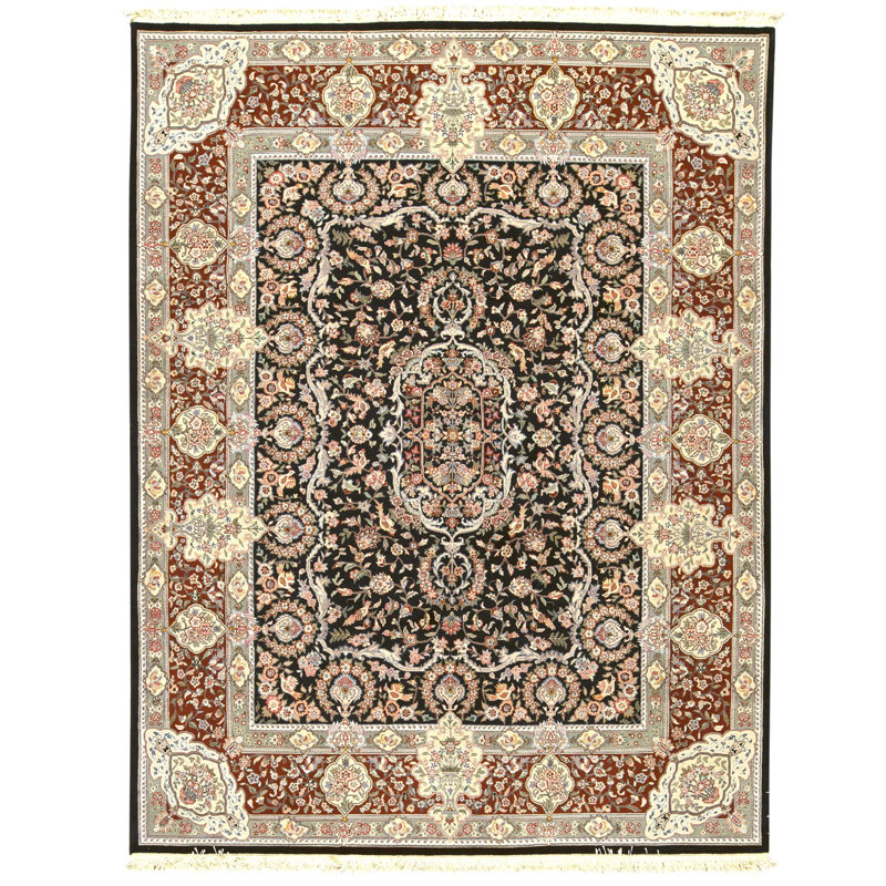 High-Quality Hand-Knotted Black And Red Area Rug