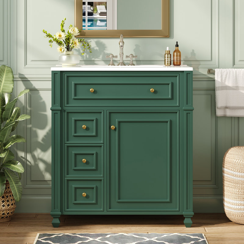 Meuble-lavabo de salle de bain avec lavabo en céramique, Vert