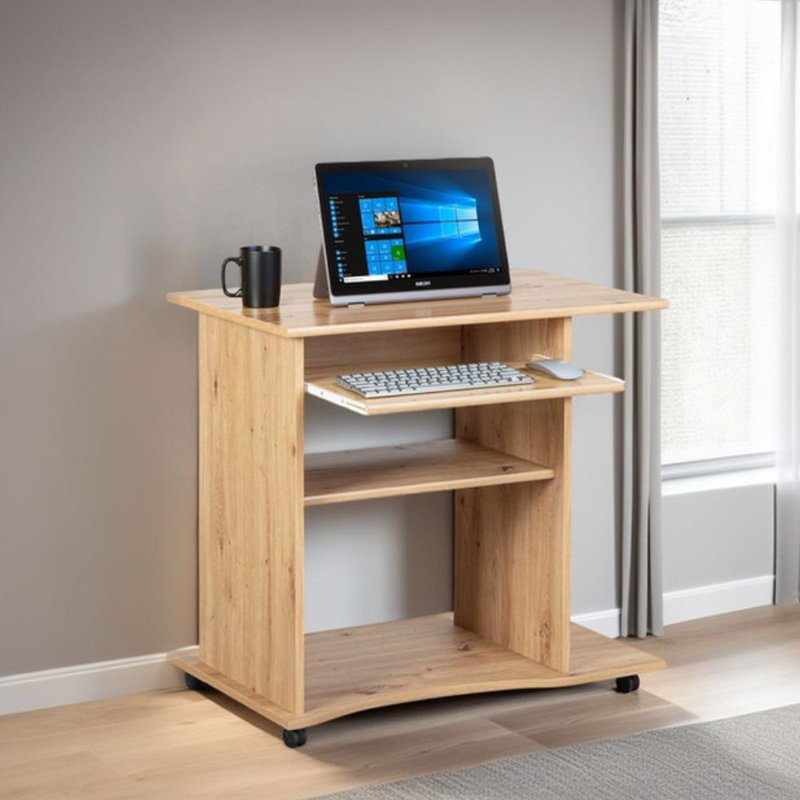 Leming Computer Desk with Keyboard Tray, Artisan Oak Imitation