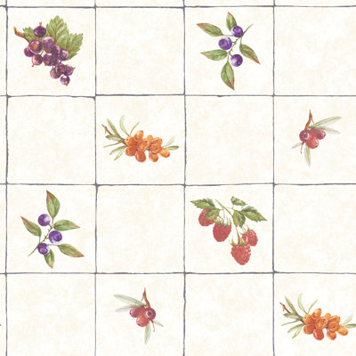 Just Kitchens Fruit Tile Design 33' L x 21" W Wallpaper Roll
