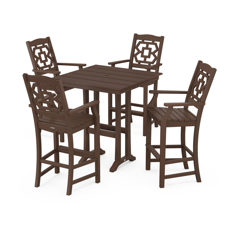 Ensemble repas pour 4 personnes avec table carrée Chinoiserie, Acajou