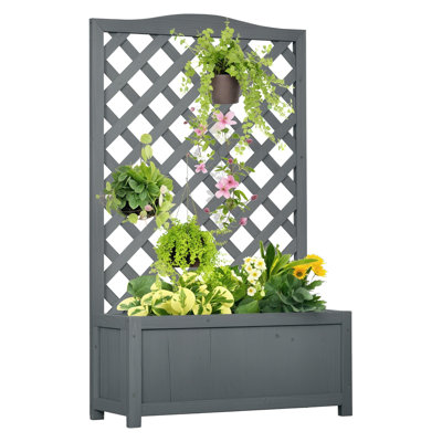 Lit de jardin surélevé en bois avec treillis Outsunny, boîte à fleurs de 46 pouces pour légumes, herbes et fleurs, gris