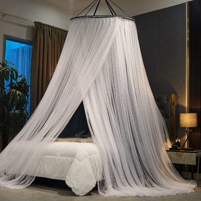 Luxueux auvent de lit pour filles et adultes - auvent double couche avec dentelle, moustiquaire à dôme rond pour tente de grand / très grand lit (bleu paon)