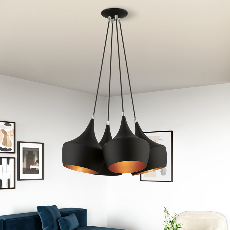 Luminaire suspendu grappe 4 lumières noir
