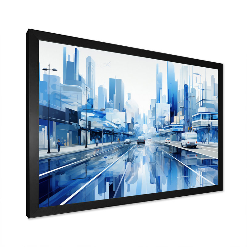 Abstract Future City Road - Cityscapes Canvas Art Print, H 24 po x l 32 po x P 1 po, Cadre simple noir