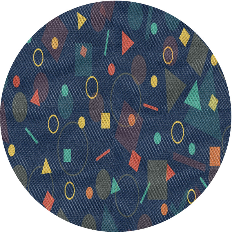 Tapis bleu/orange/jaune à motifs, Rond 5 pi