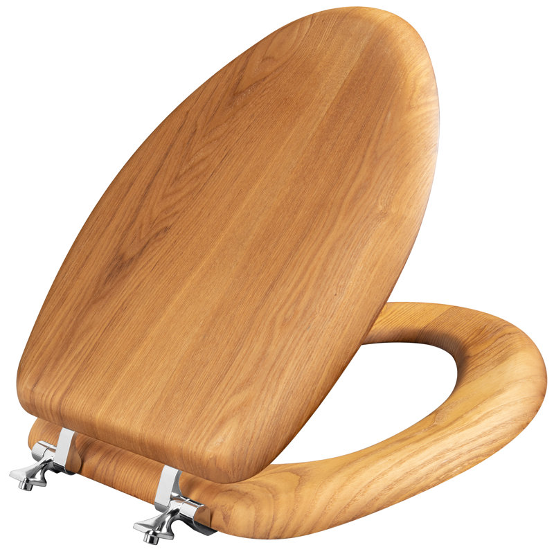 MAYFAIR 19601CP Toilet Seat with Chrome Hinges, ELONGATED, Natural Oak Veneer