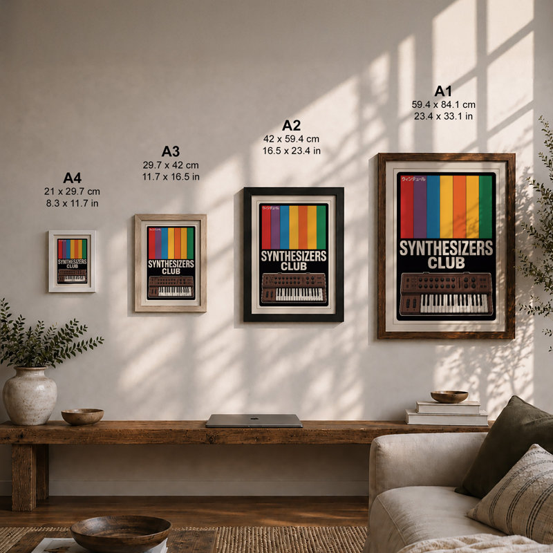 Synthesizers Club Retro - Framed Print, A1 - 84.1 x 59.4 cm, Oak