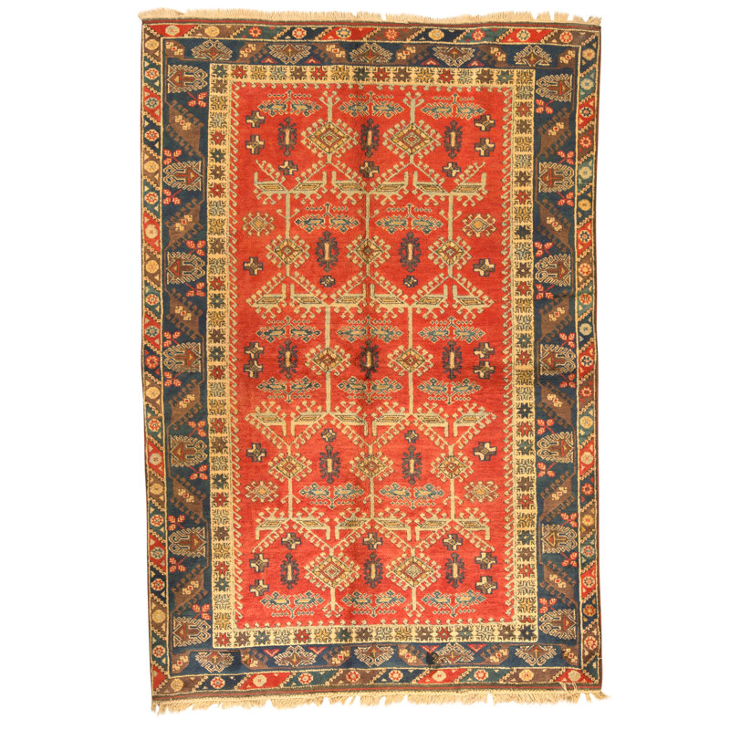High-Quality Hand-Knotted Red And Navy Area Rug