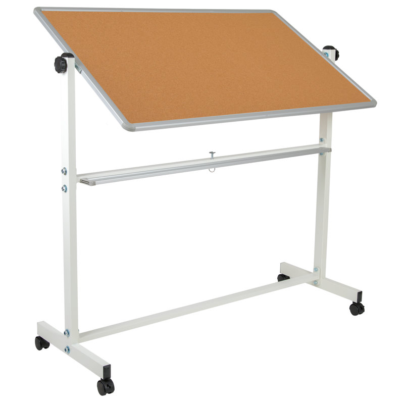 Hendrick Double-Sided Mobile Whiteboard with Pen Tray, 59" H x 53" W, Orange