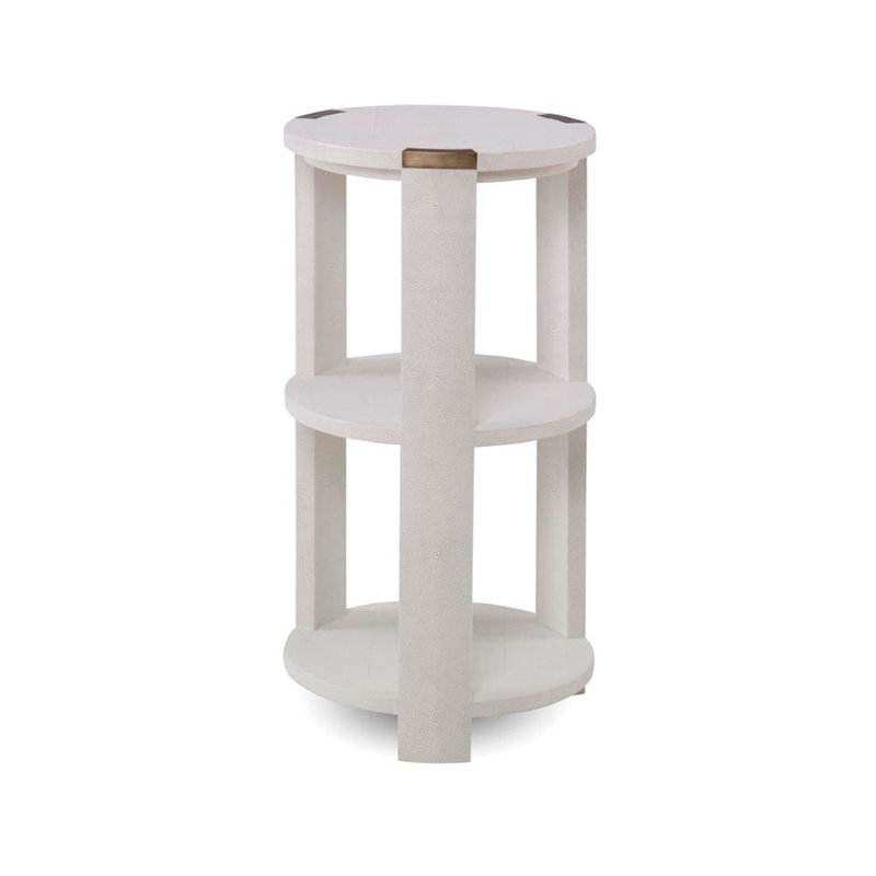 Tribeca Side Table - Three Tier 14', 26" H x 14" W x 14" D, Ivory Faux Shagreen
