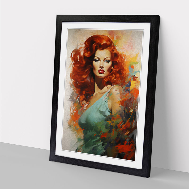 Red Headed Woman Gestural - Framed Print, 34cm H x 25cm W x 2cm D, Black