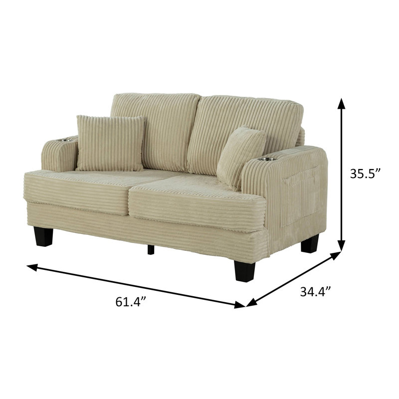 Causeuse contemporaine l 61,4 po, beige, Beige