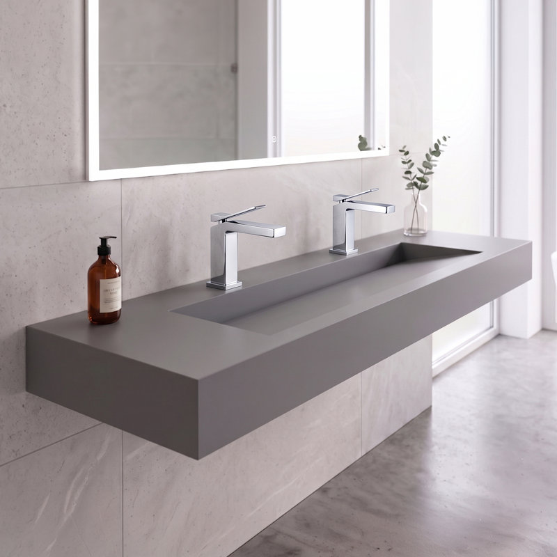 Lavabo de salle de bain mural rectangulaire 60 po Pyramid, Gris, Centres de 8 po