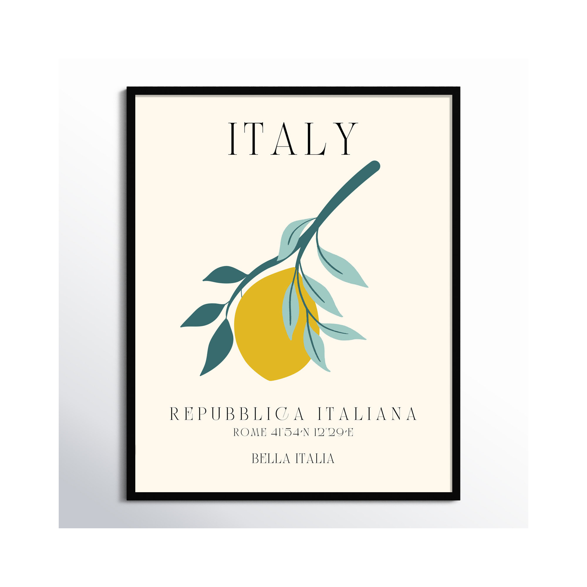 Italy Travel Poster Bella Italia by Chayan Lewis, 33" W x 41" H x 1" D, Black Framed