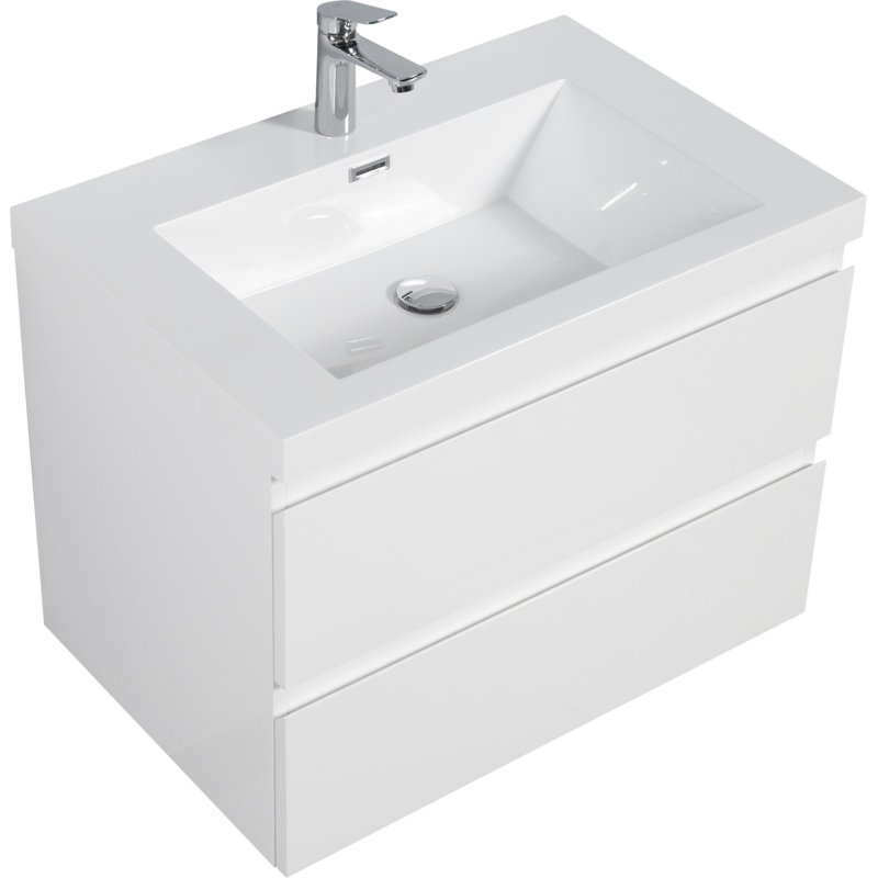 Meuble-lavabo flottant 30 po avec lavabo, meuble-lavabo mural moderne avec lavabo en résine et tiroirs à fermeture en douceur