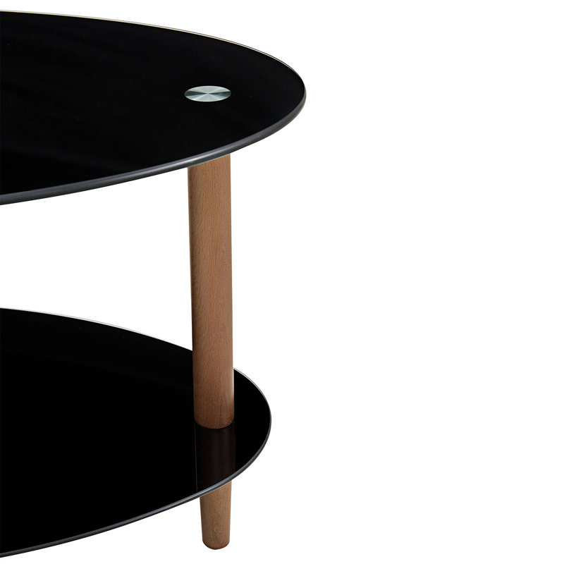 Table basse ovale avec rangement Xamiera, Noir, Naturel