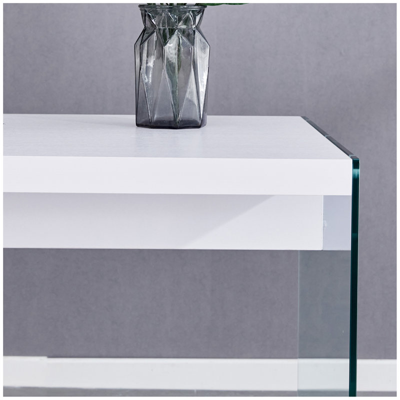 The top of the coffee table is made of MDF and white stickers, and the sides are clear tempered glass, White