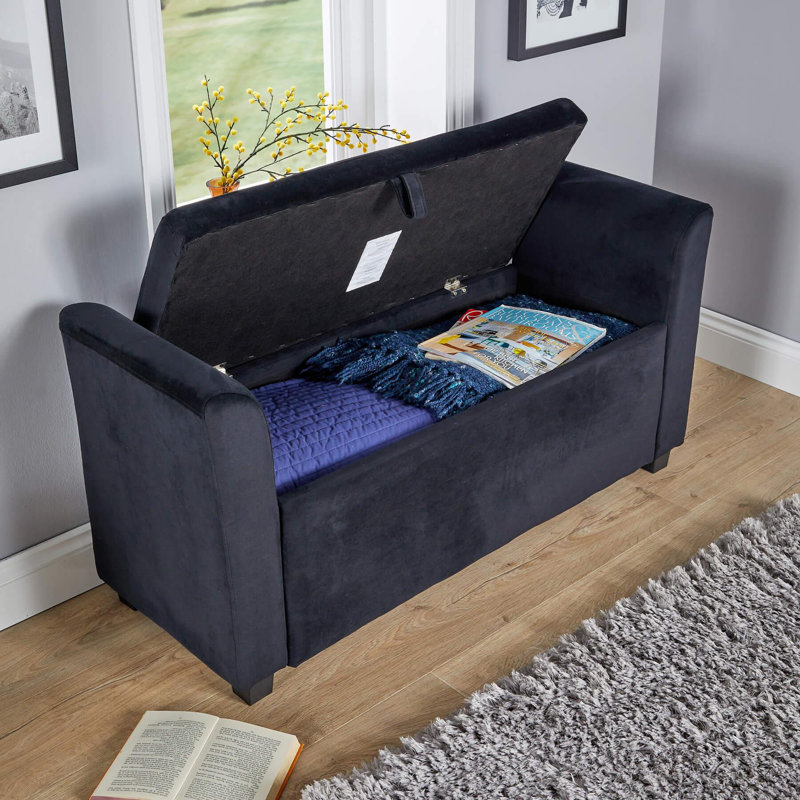 Cheeseman Wide Upholstered Storage Ottoman, Black Velvet