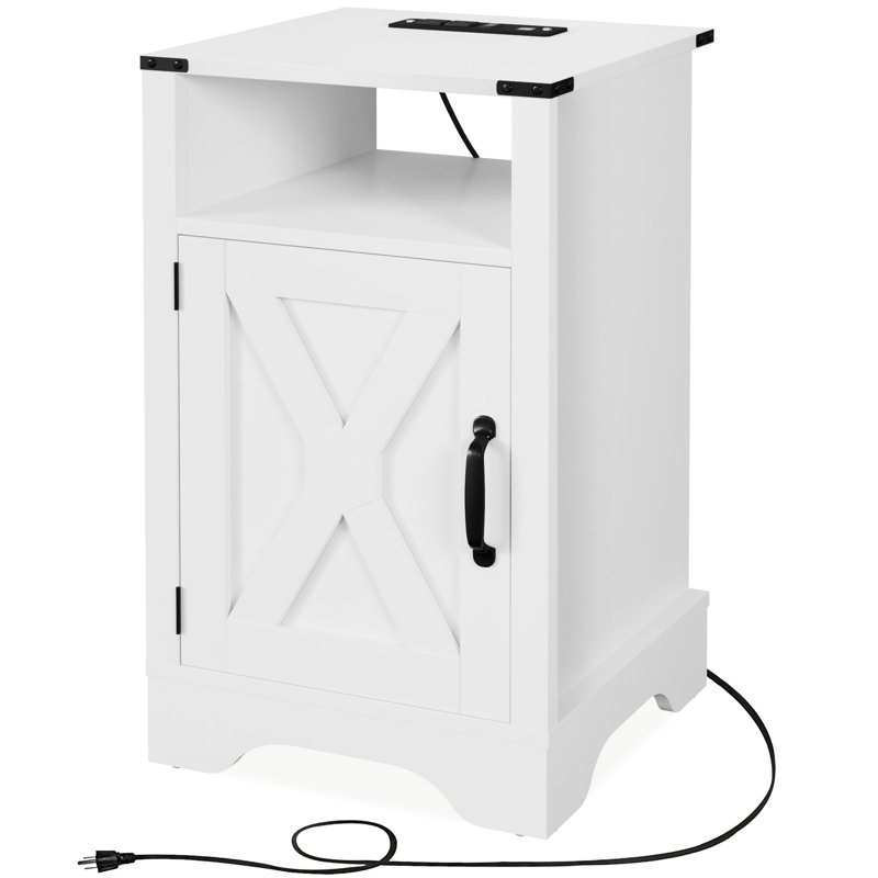 White Rustic End Table With Electrical Outlets. Design. Ul Charging. Generous Storage. Build. Easy Assembly Process. 16.2in Depth X Width 25.48in Height. 55.67lb Weight Bedside Side Table. .