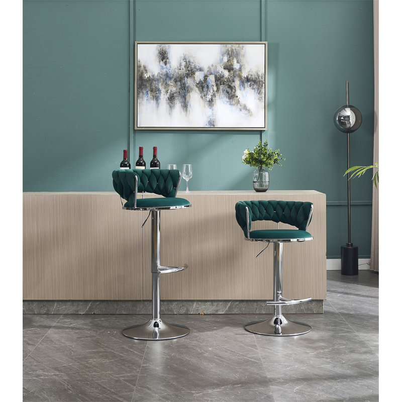 Ensemble de 2 tabourets de bar, avec repose-pieds chromé et base pivotante en velours à hauteur réglable et tabouret de bar simple chromé