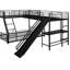 Lit superposé simple au-dessus de double en L avec lit mezzanine simple, bureau intégré et glissade
