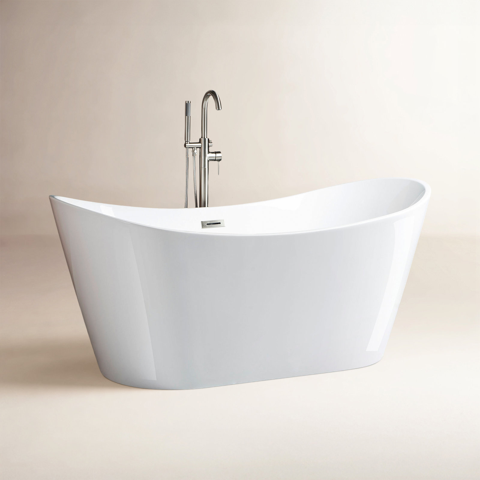 Vital 67" Freestanding Soaking Acrylic Bathtub, Brushed Nickel, White